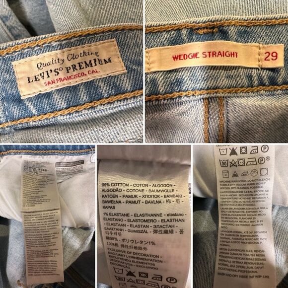 Levi’s Premium Wedgie Straight Jeans High-Rise Light Wash Cropped Raw Hem Sz 29 - Picture 7 of 11